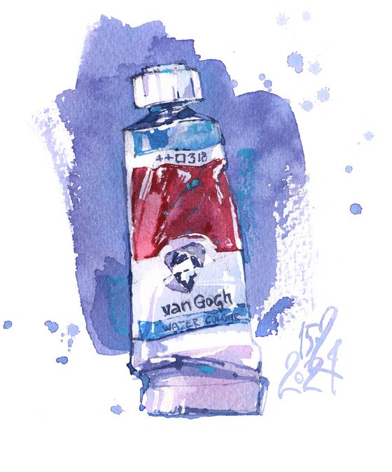 "Carmine. A tube of watercolour #1" series "Portraits of Things"