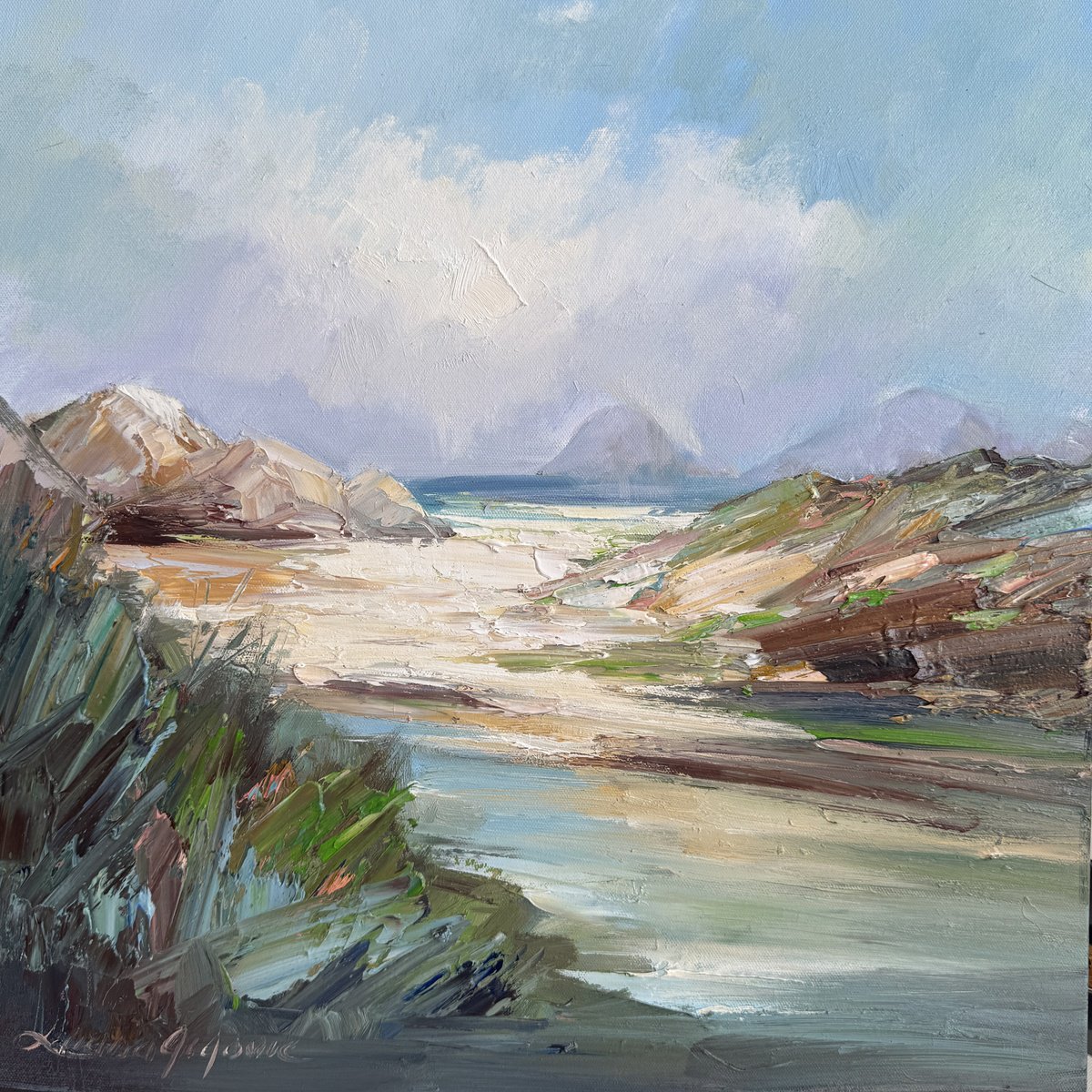 Impressionistic Landscape Oil Painting By Liliana Gigovic, 20 X 20", Squeaky Beach No 9, Original Artwork