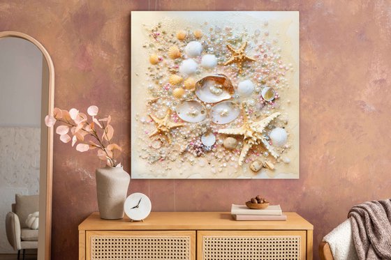 Abstract Sea Ocean marine wall sculpture with precious stones