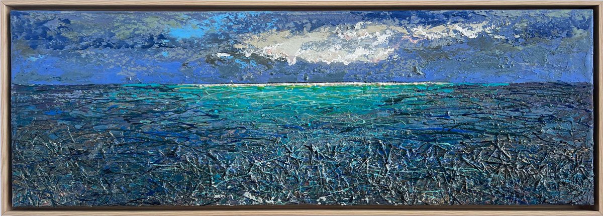 Impressionistic Landscape Acrylic Painting By Nadiia Antoniuk, 49 X 17", The Quiet Glow - Framed, Original Artwork