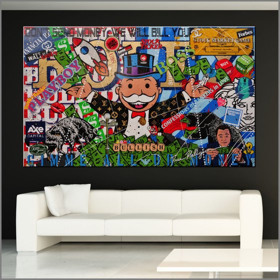 Send It To The Moon 250cm x 150cm Monopoly Man Textured Urban Pop Art