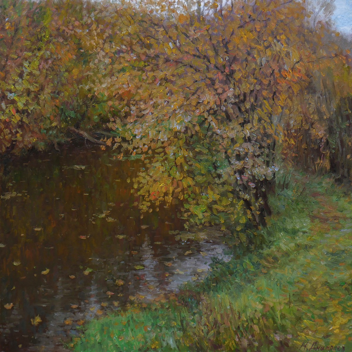 Silent Autumn - river autumn landscape painting by Nikolay Dmitriev