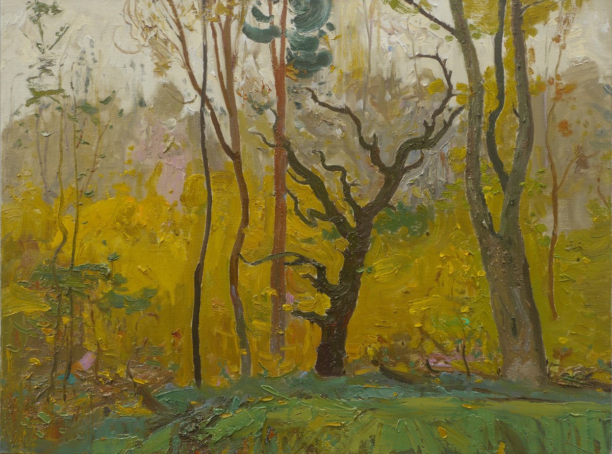 Impressionistic Landscape Oil Painting By Victor Onyshchenko, 31 X 24", October. Trees In Yelovshchina, Original Artwork