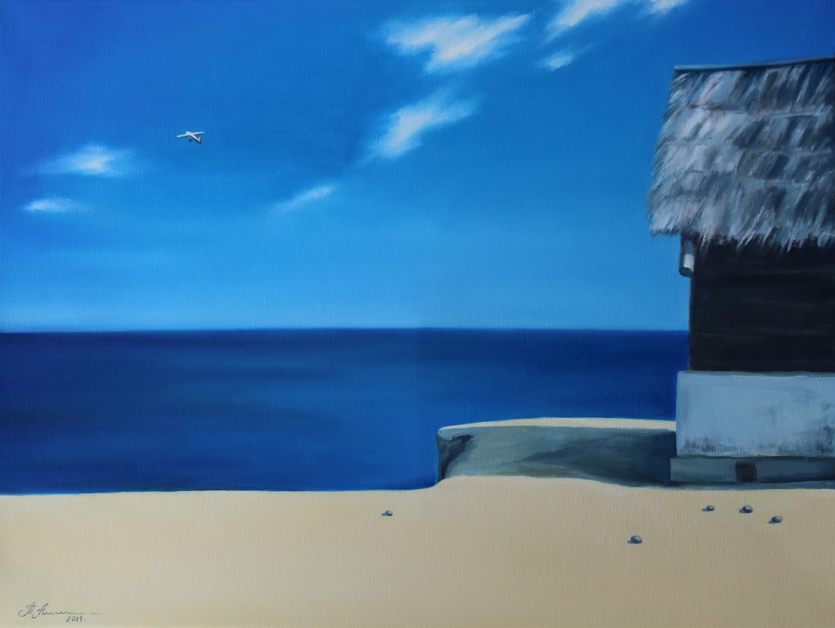 Impressionistic Landscape Oil Painting By Tatiana Alekseeva, 24 X 18", The Airplane, Original Artwork