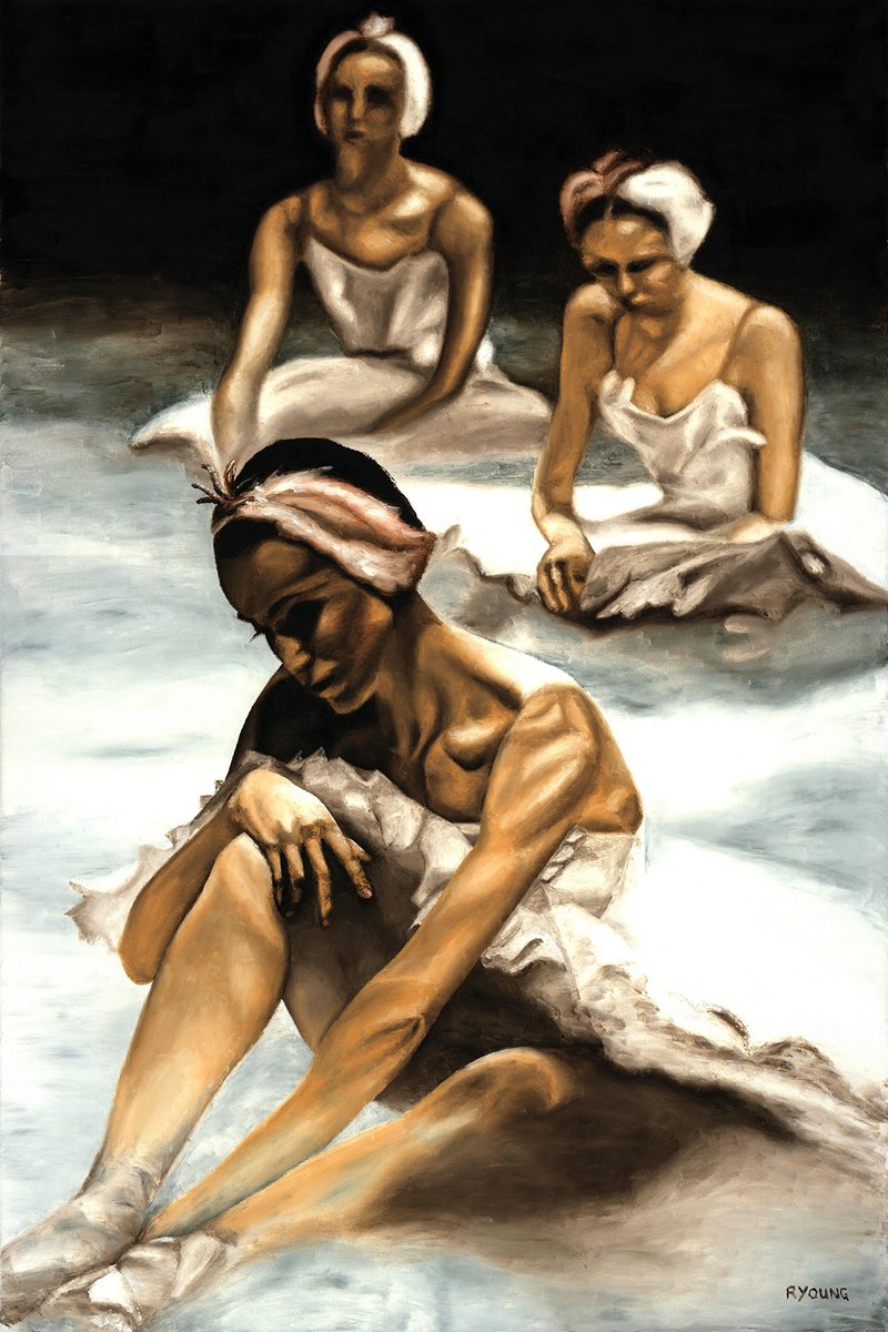 Photorealistic Portrait Oil Painting By Richard Young, 28 X 40", Swan Maidens, Original Artwork