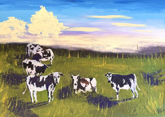 Cows grazing in the field