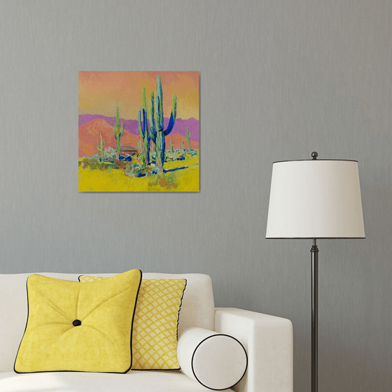 Arizona Evening Light. Saguaros