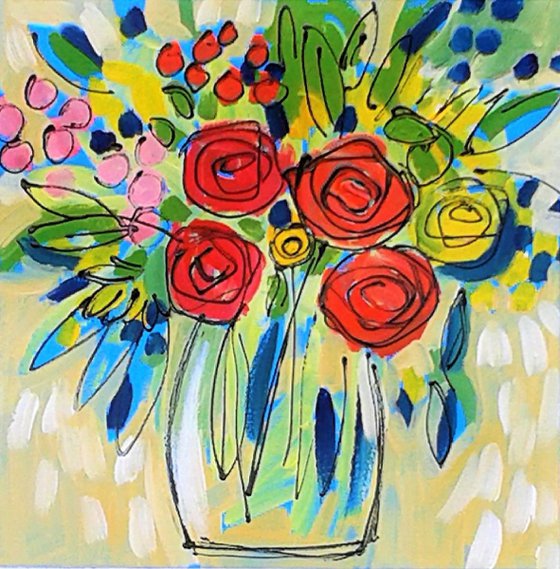 Summer Flowers in a Glass Vase