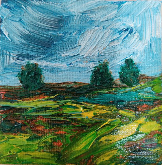 A Beautiful Derbyshire - oil painting on mini canvas permanently attached to the easel- landscape painting- impressionistic