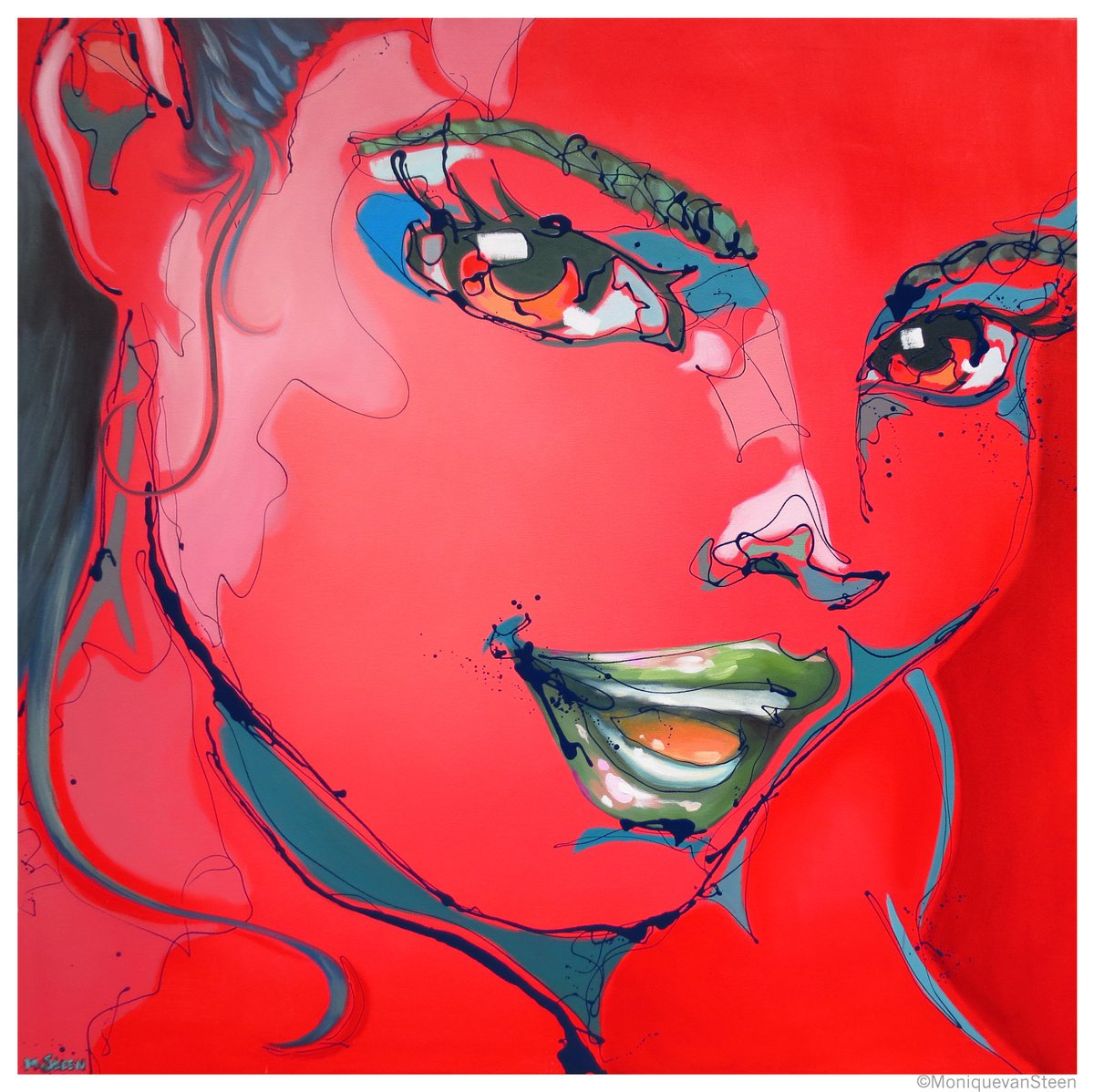 Big red pop art portrait: Dinamene by Monique van Steen