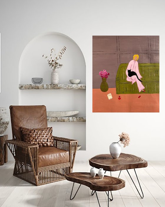 Woman... Cat... Cozy Home...