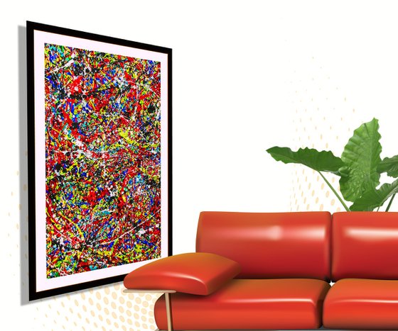 COLOR EXPLOSION, Pollock style, framed