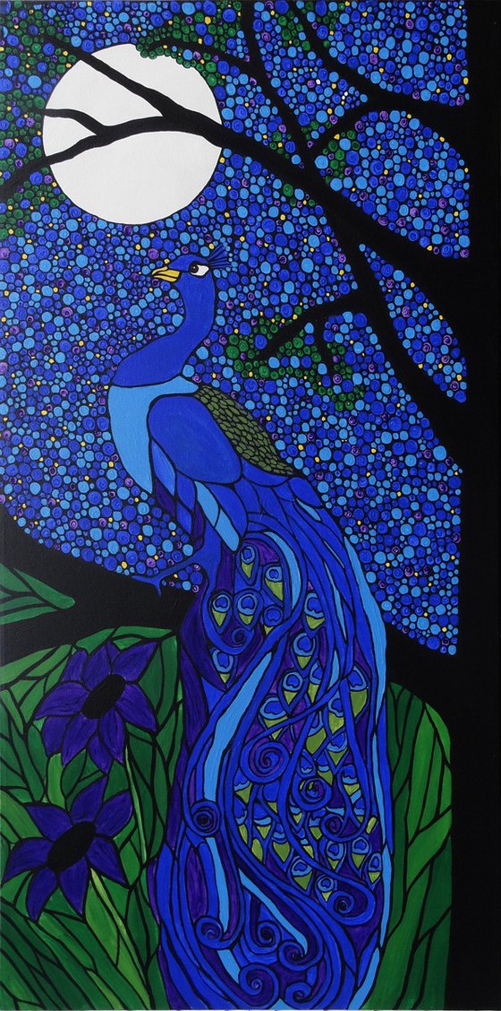 Peacock in  moonlight