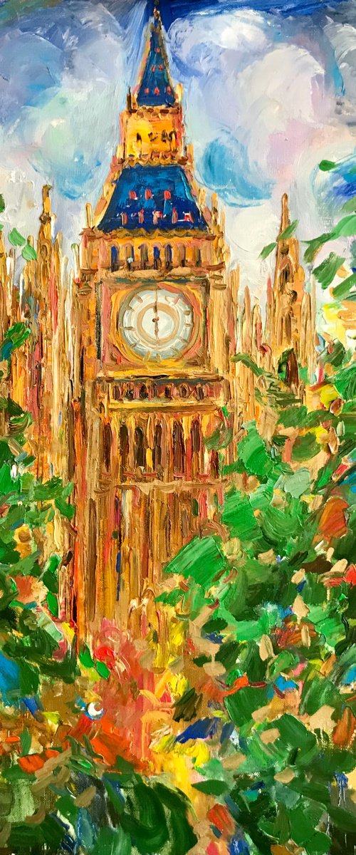 LONDON - Big Ben - Cityscape - Oil painting, original, one of a kind, 100x80cm by Karakhan