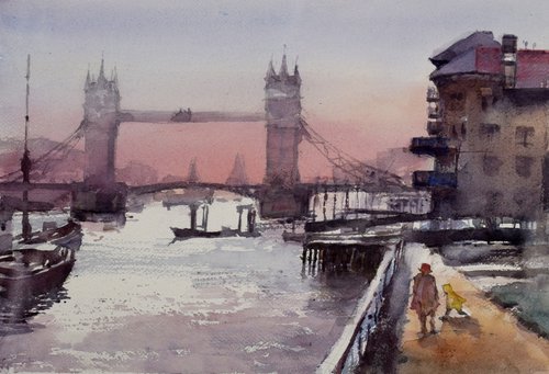 Tower Bridge at Sunset 4 by Goran Žigolić Watercolors