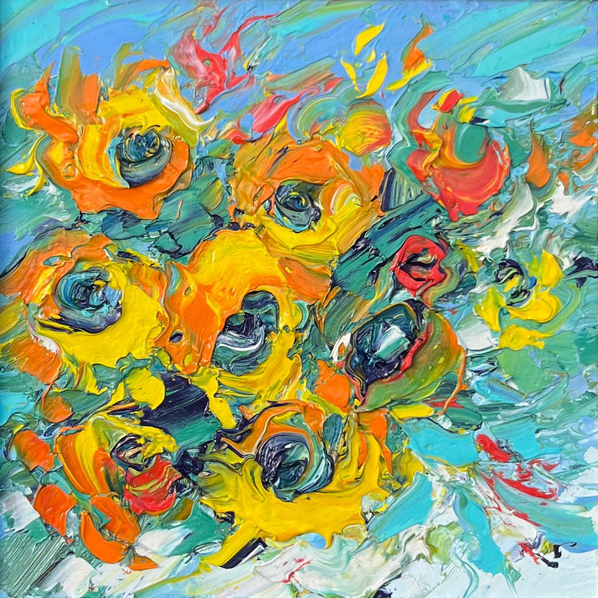 Abstract Botanical Oil Painting By Svitlana Andriichenko, 9 X 9", Courage, Original Artwork