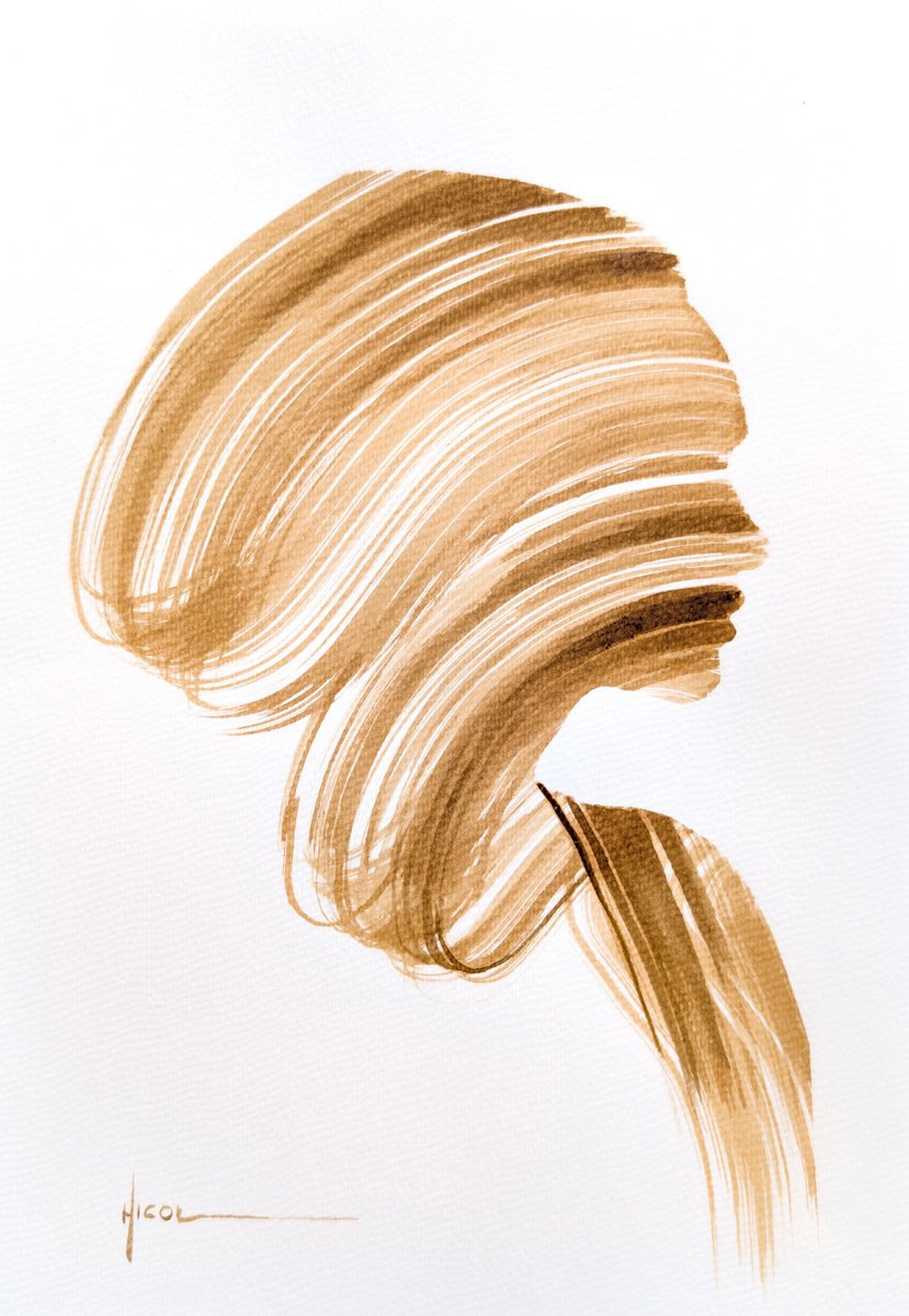 Expressive Portrait Ink Drawing By Nicol Vacaru, 11 X 15", Whisper In Sepia, Original Artwork