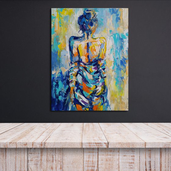 Sheer veil - nude, nu, erotic, body, woman, woman body, oil painting, gift for him, gift for man, nu oil painting
