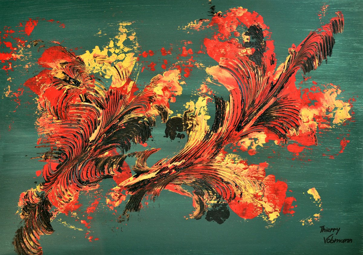 Abstract Botanical Acrylic Painting By Thierry Vobmann. Abstract ., 17 X 12", Ideal Gift 128, Original Artwork