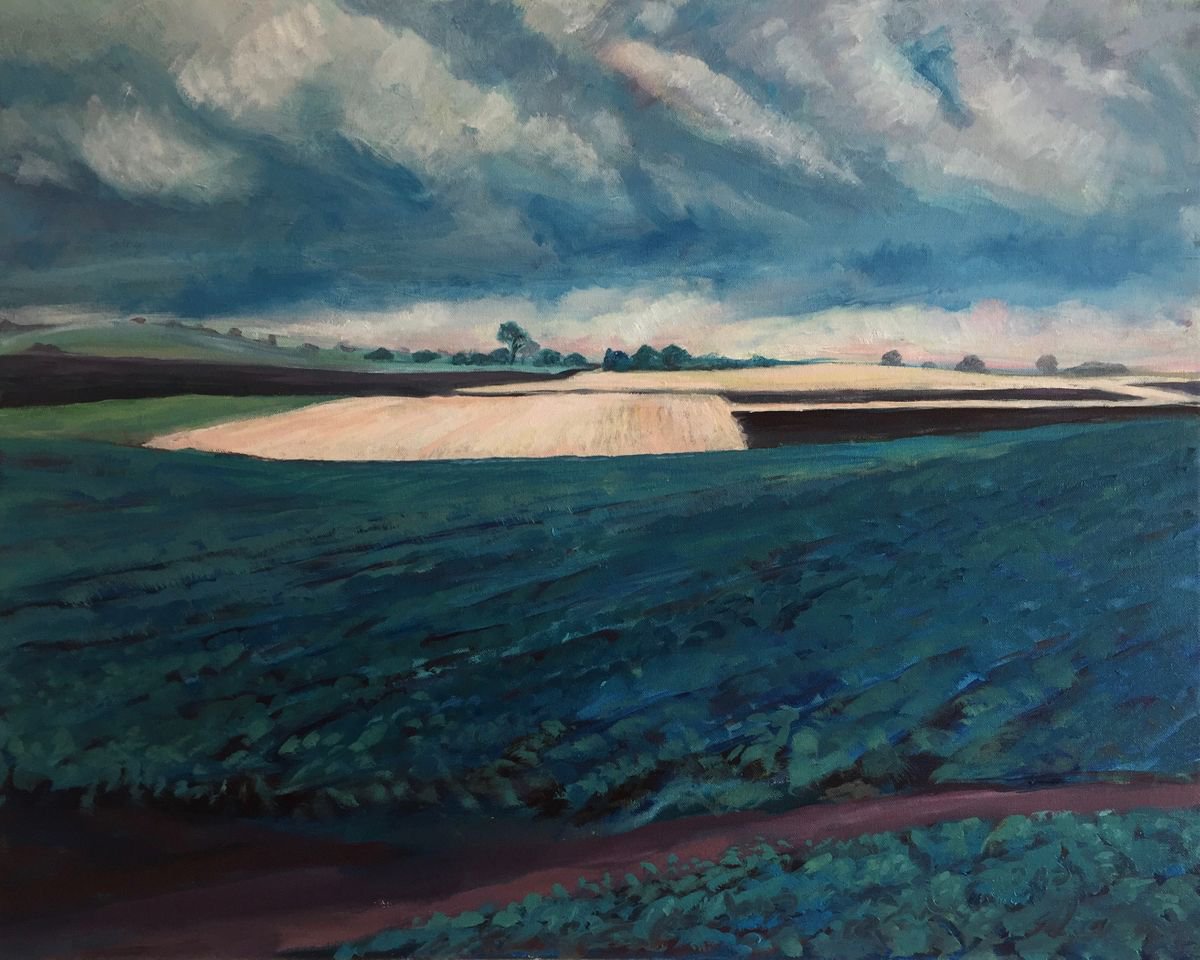 Impressionistic Landscape Oil Painting By Stephen Howard Harrison, 30 X 24", Fields Near Pittenweem, Fife, Original Artwork