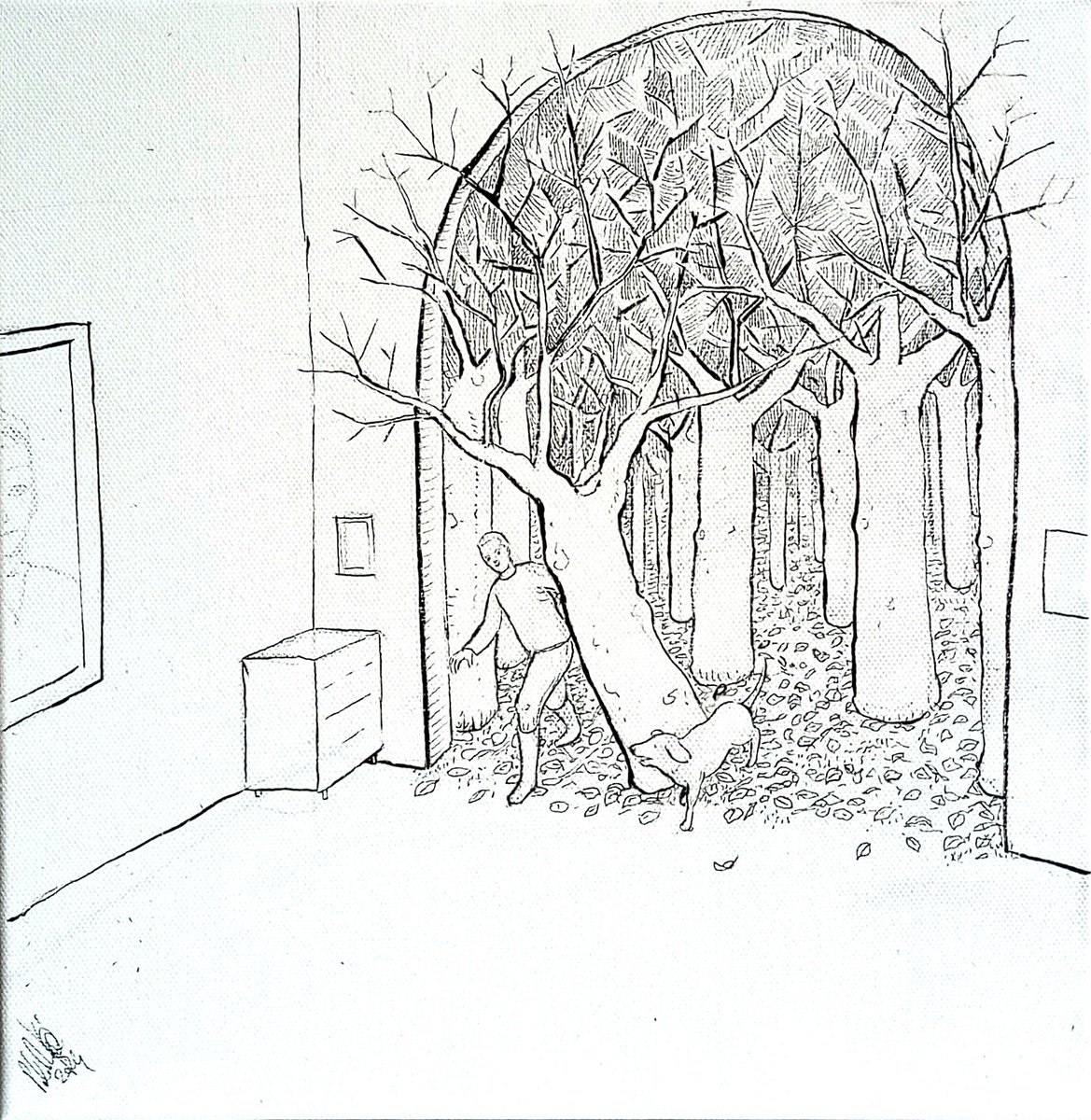 Illustrative Cityscapes Ink Drawing By Paolo Beneforti, 12 X 12", The Wood, Original Artwork