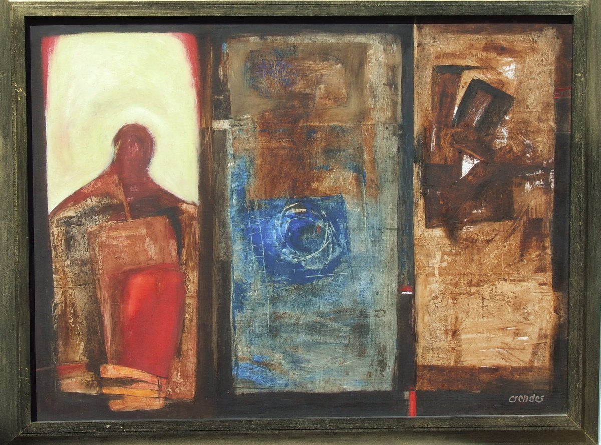 Expressive Abstract Oil Painting By Csaba Csendes, 31 X 24, Triptichon, Original Artwork
