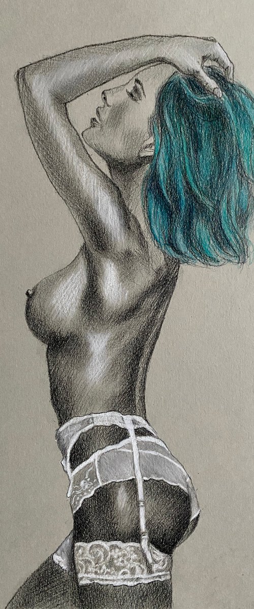 White underwear, blue hair by Elvira Sultanova