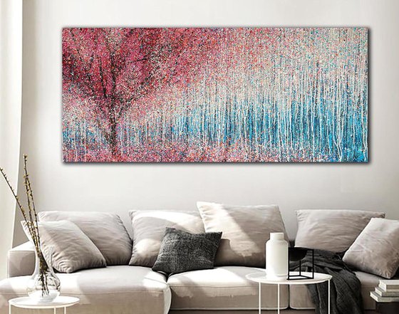 Sakura Original pink abstract tree Tender Light painting Spring blossom Large abstract landscape Cherry Blossom