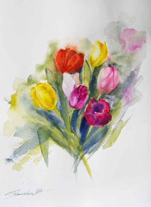 Tulips for mom by Elena Gaivoronskaia
