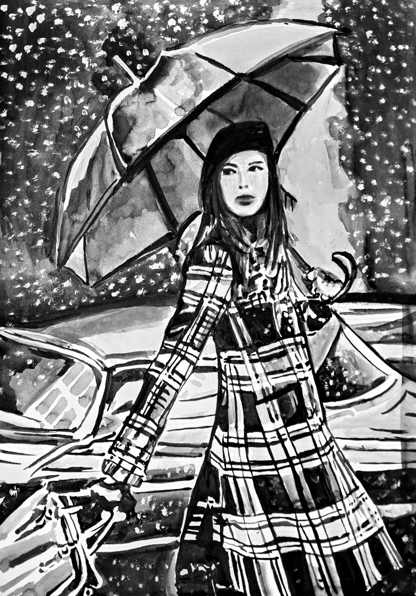 Girl with umbrella / 42 x 29.7 cm by Alexandra Djokic