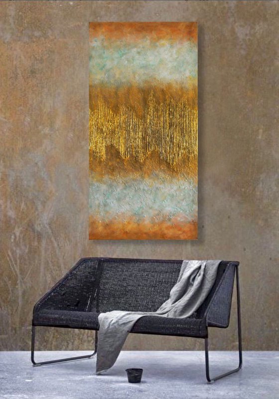 Abstract Original Painting with Gold Paint 60×120 cm