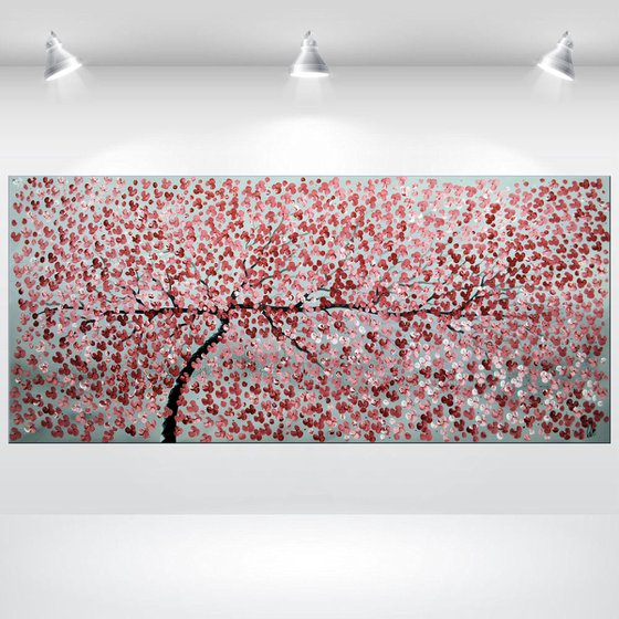 Blooming Tree - Supersize acrylic abstract painting cherry blossoms nature painting canvas wall art