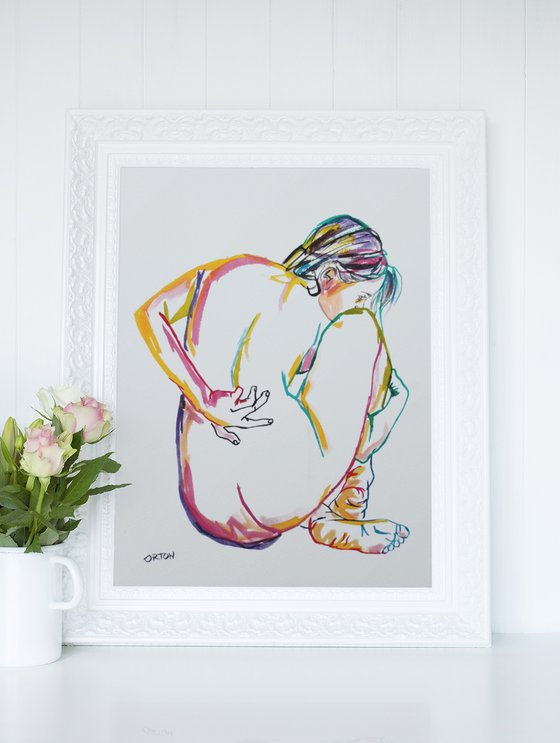 Female Nude Art Original Painting Drawing Charcoal Water Colour Nude