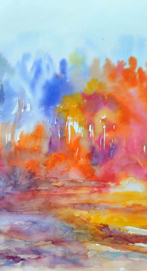 SUNSET TIME  original watercolour large 65X50 by Beata van Wijngaarden