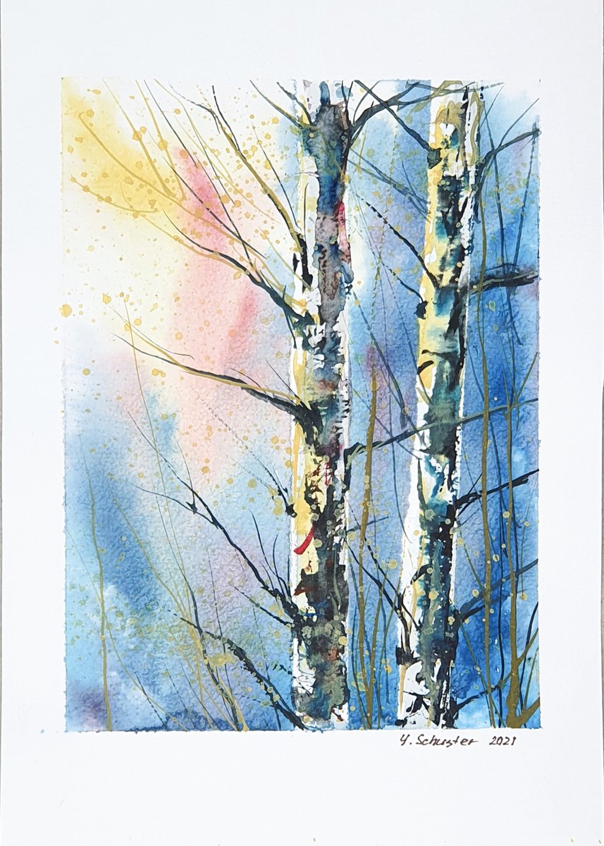 8/20 ORIGINAL WATERCOLOR painting. Trees series by Yulia Schuster