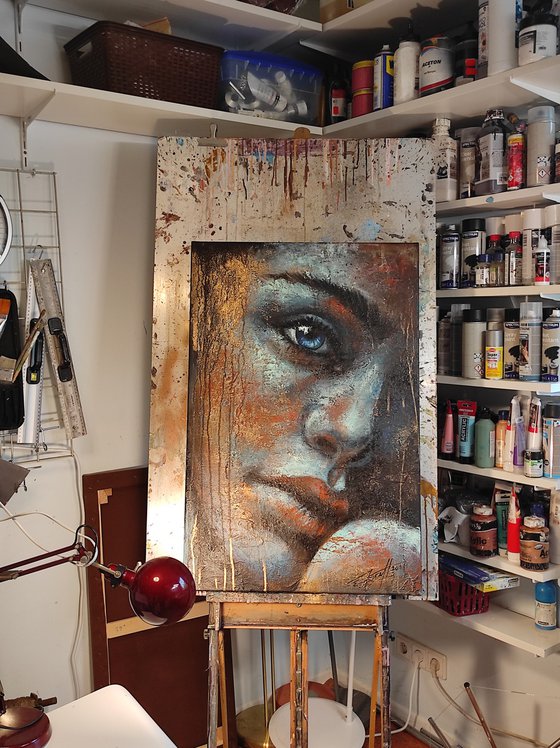 "Anais" 60x90x2cm Original acryl painting on canvas,ready to hang