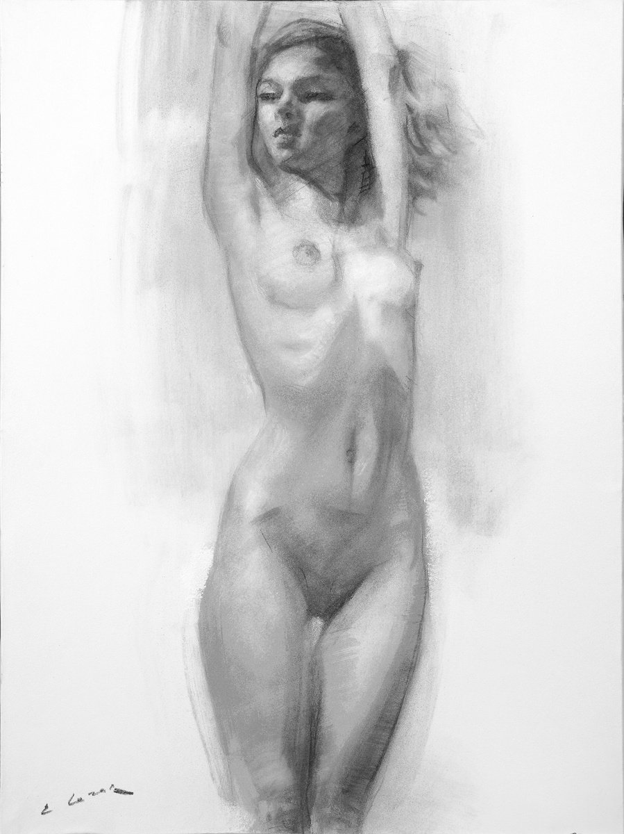 Graphic Charcoal Drawing , Nude By Eugene Segal, 22 X 30, Artwork For Sale On Artfinder