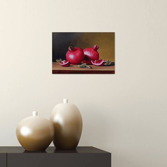 Still life with pomegranates   (20x30cm, oil painting, ready to hang)