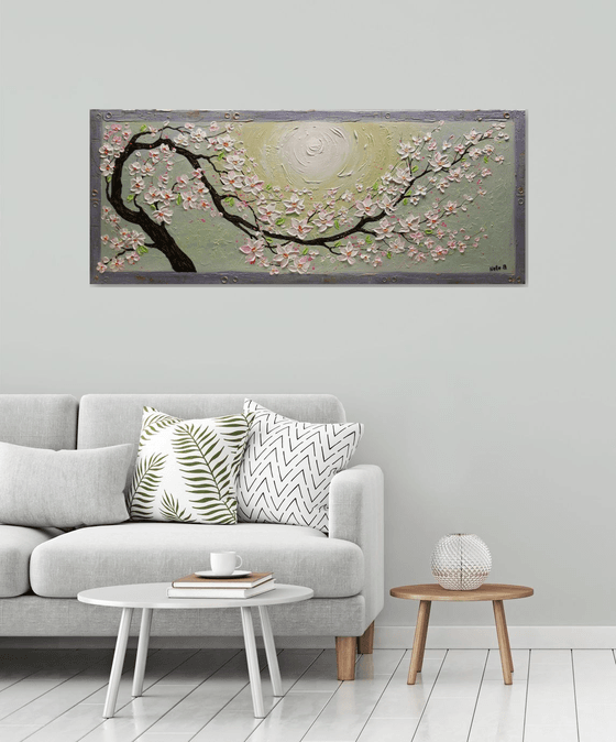 Blossom Sakura - Large Textured Painting, Blossom Tree Art, Impasto Sakura Painting