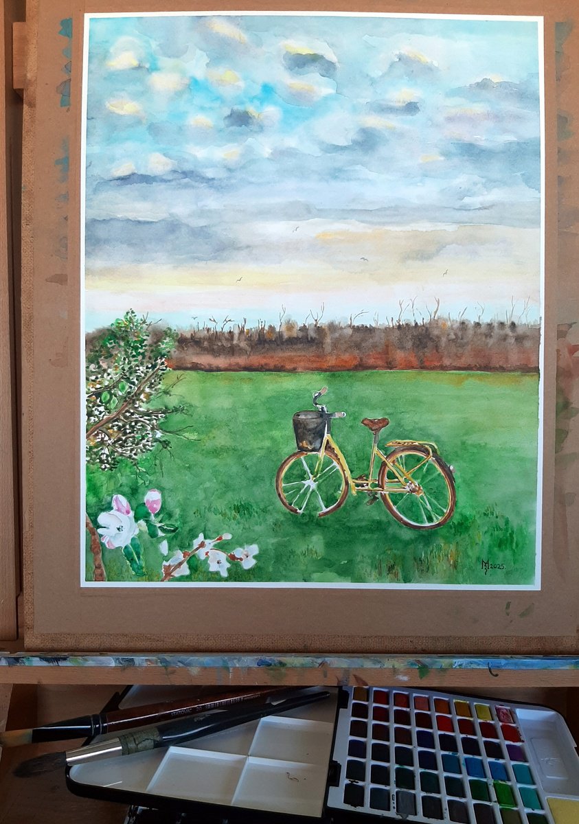 Impressionistic Watercolour , By Bicycle In Nature By Zoran Mihajlovic Muza, 15 X 19, Artwork For Sale On Artfinder