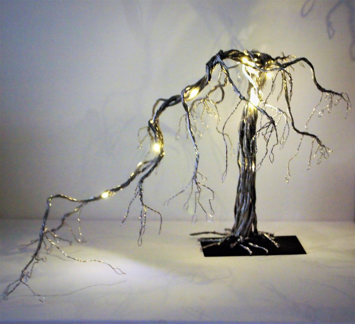 Silver & Copper wire, Mangrove tree sculpture with LED lights by Steph Morgan