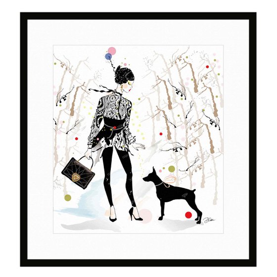 Geraldine and her Dog - Dog Art - Fashion - Dog Sitter