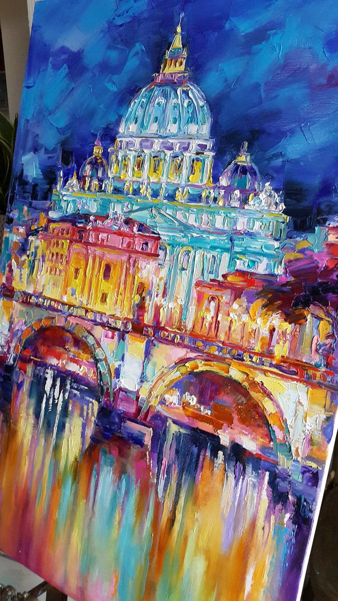 Rome in the evening ,  cityscape , painting  italy cityscape, Vatican, St. Angel's Bridge