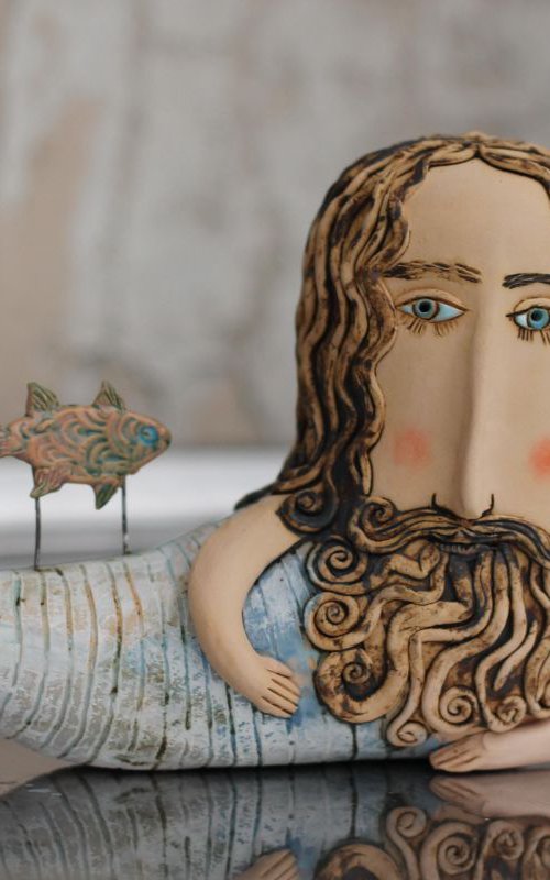 Merman, the sea leon. Ceramic ooak sculpture. by Elya Yalonetski