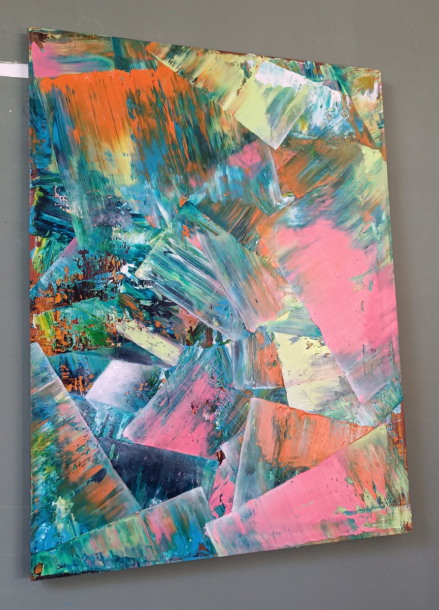 Geometric Abstract Oil Painting By Giuseppe Pastore, 24 X 31, Lux Rubra, Original Artwork