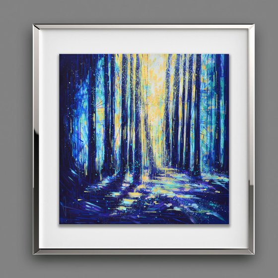 Moonlight through forest