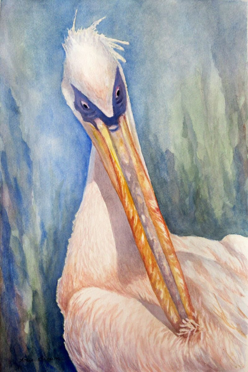 Expressive Animal Watercolour By Rosie Brown, 12 X 18", Punky Pelican, Original Artwork
