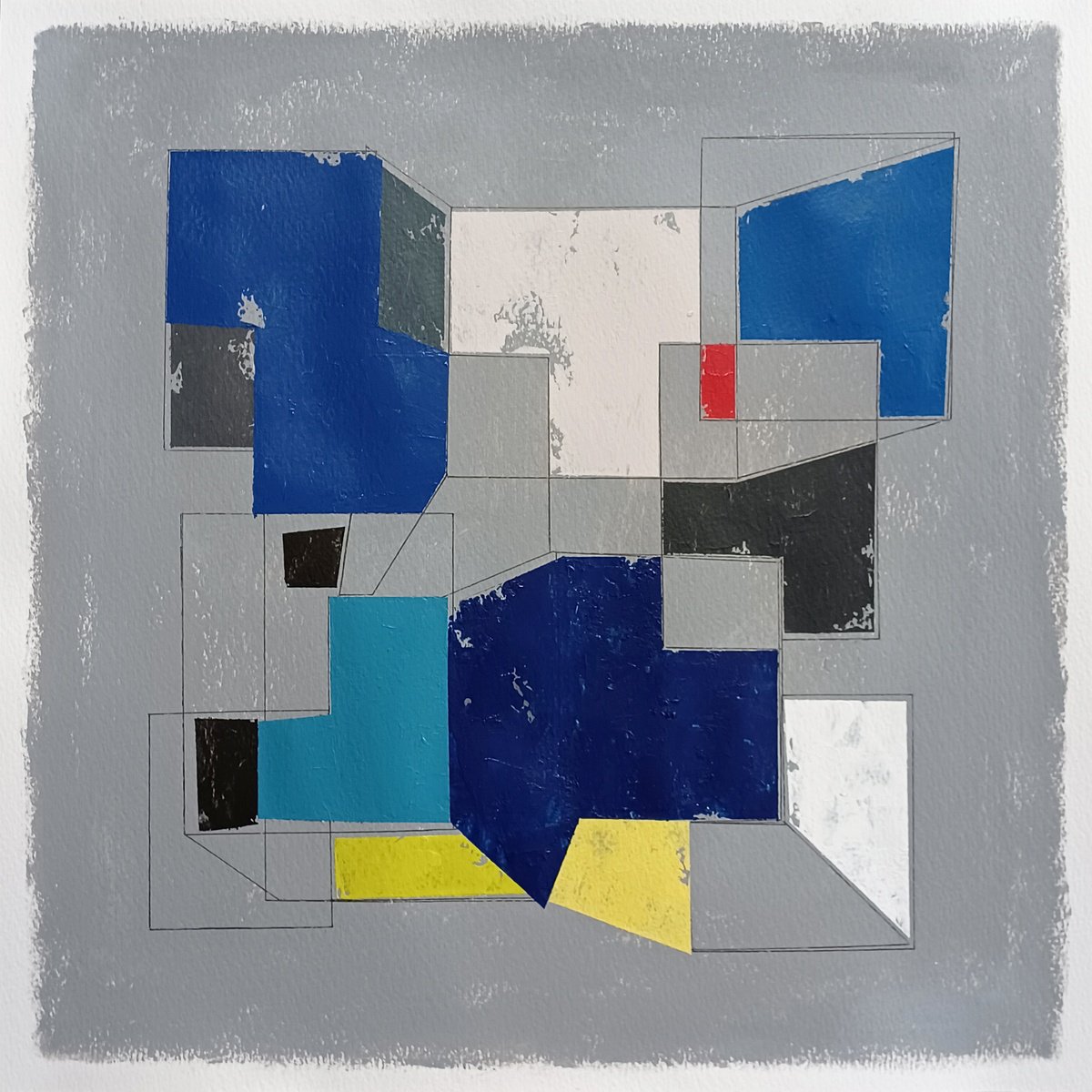 Geometric Abstract Acrylic Painting By Luis Medina, 16 X 16", Space 27C, Original Artwork