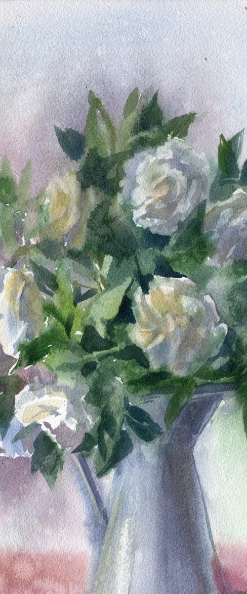 White roses in a vase by SVITLANA LAGUTINA