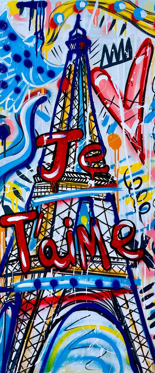 Je T’aime Paris. 50x100cm ready to hang. by Mercedes Lagunas